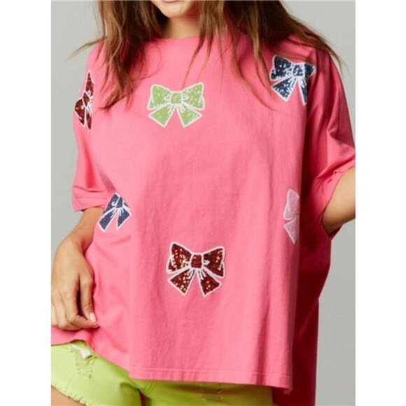 Sequin Bow Round Neck T-Shirt - Picture 7 of 9